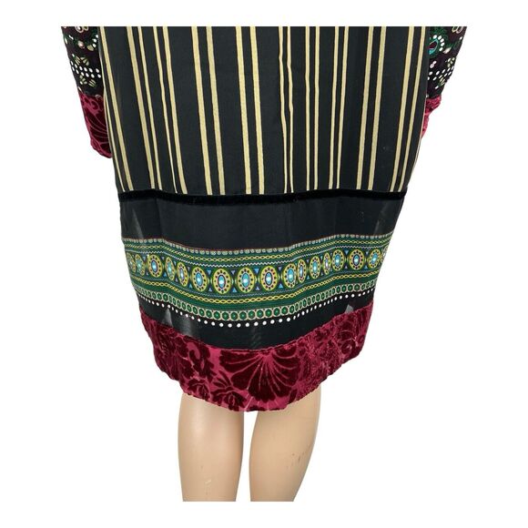 Ulla Popken Boho A Line Tunic Dress Green Floral with Red Velvet Trim SZ 16/18 - Picture 11 of 16